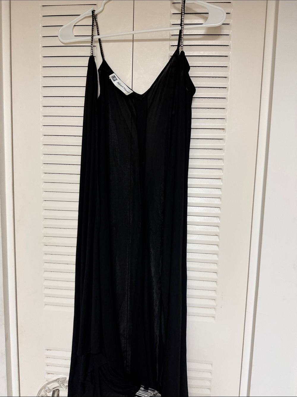 Albert Nipon Black Maxi Slip Dress with Beaded Straps